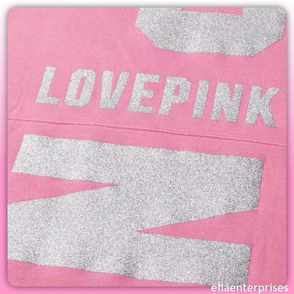 VS Pink S Pink Silver Shimmer Varsity Crew - Picture 2 of 3
